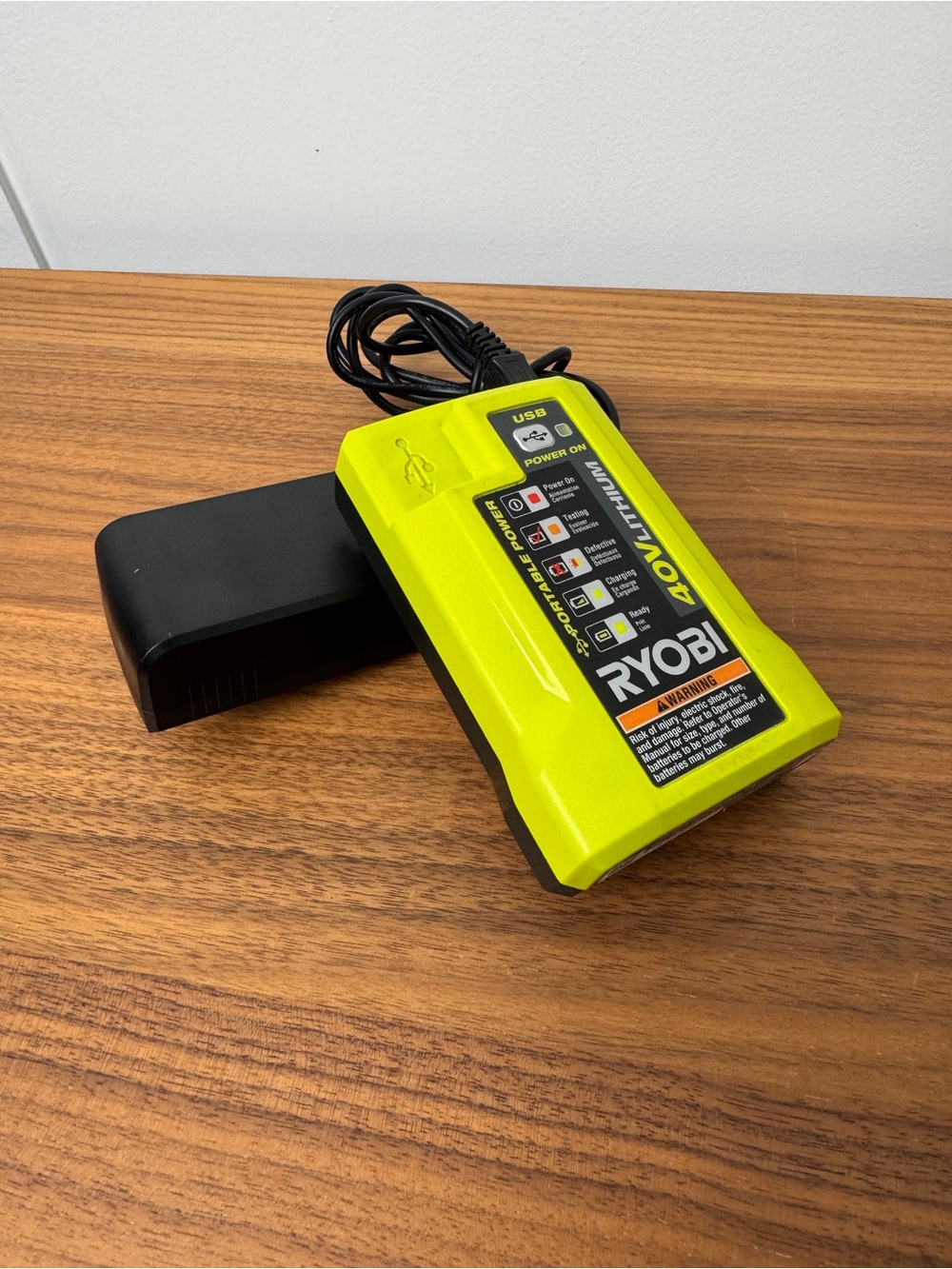 RYOBI 40V Lithium Battery Charger - High-Visibility Yellow